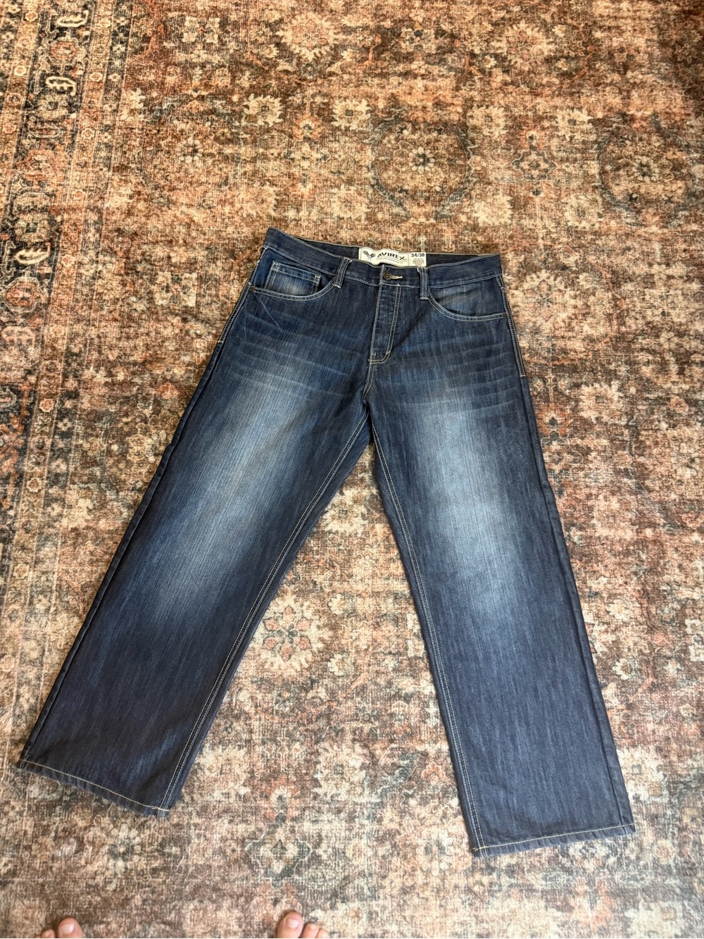 Avirex Jeans Mens 34x30 Dark Wash Baggy Embroidered Pockets Y2K Denim